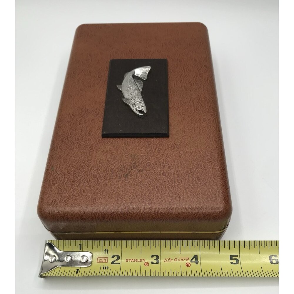 Vintage Box Case Fish Fishing Faux Leather Storage‎ Decorative Brown - Picture 2 of 7
